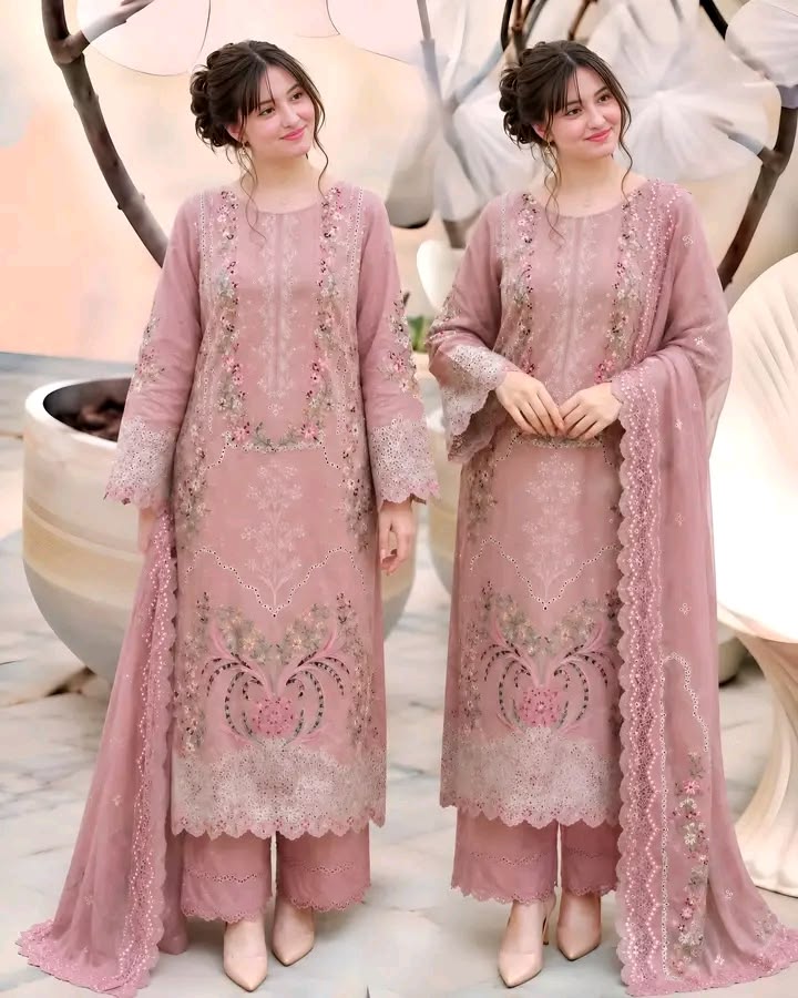 rose pink Long shirt full embroidered patches Summer suit elegant outfits