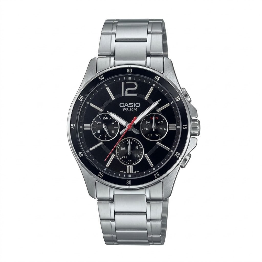 Casio MTP-1374D-1AV ā Black Dial Stainless Steel Watch