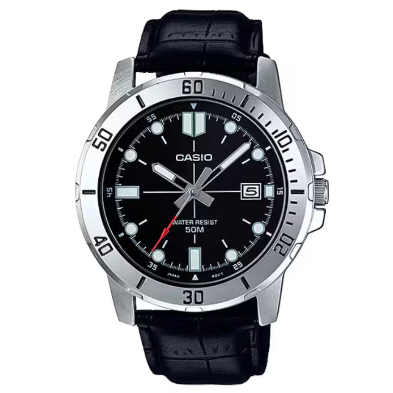 Casio MTP-VD01L-1E Black Leather Strap Analog Dial Watch