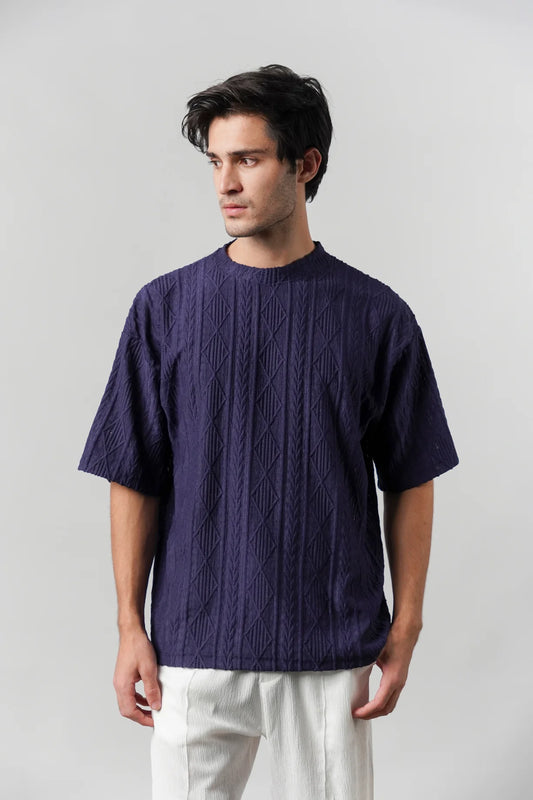 Textured Oversized T-Shirt - Navy Blue