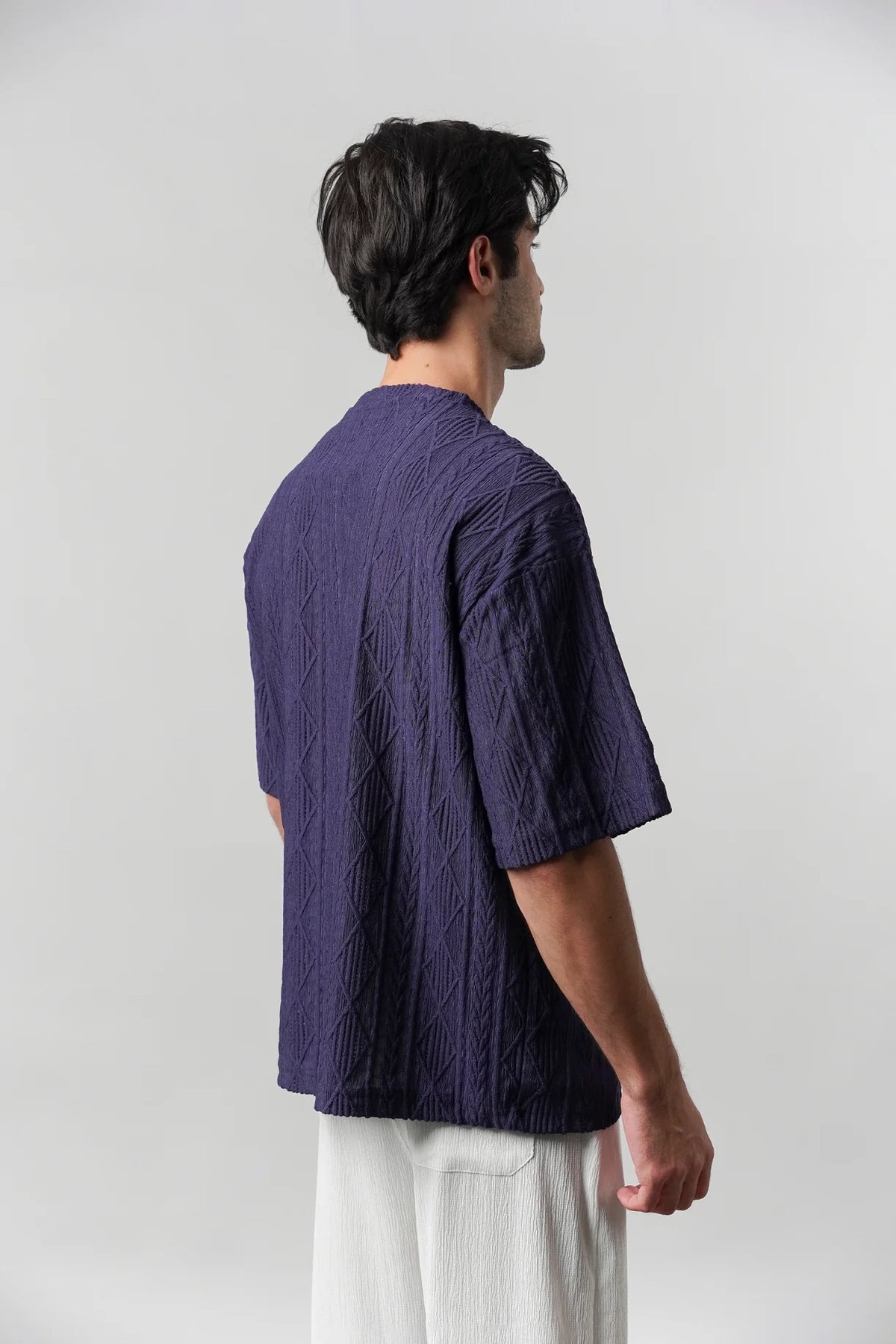 Textured Oversized T-Shirt - Navy Blue