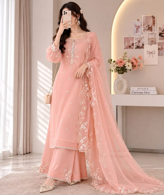 That blush pink Fairy tale suits,,, Floral embroid Dupatta