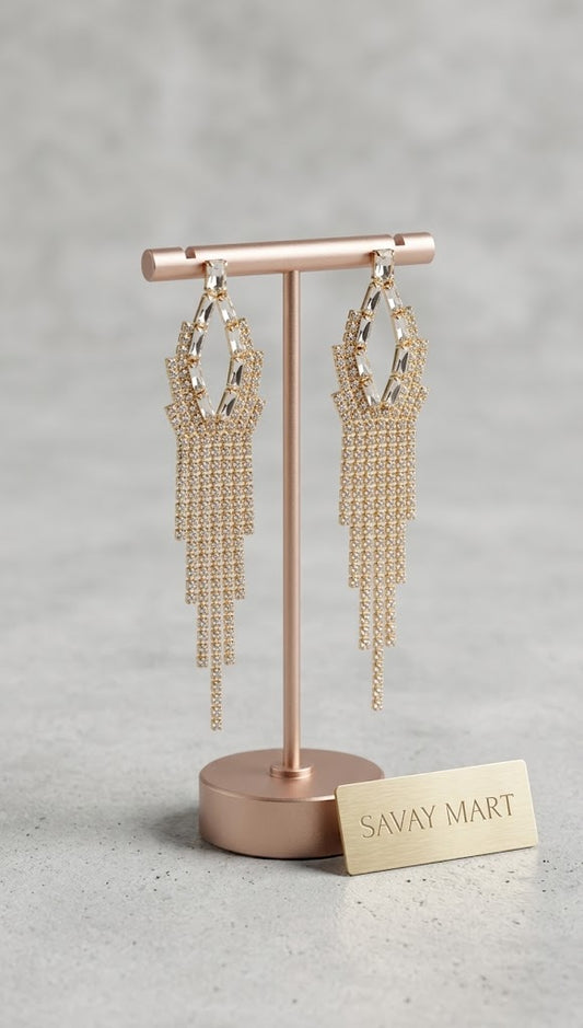 Savay Mart Crystal Tassel Dangle Earrings