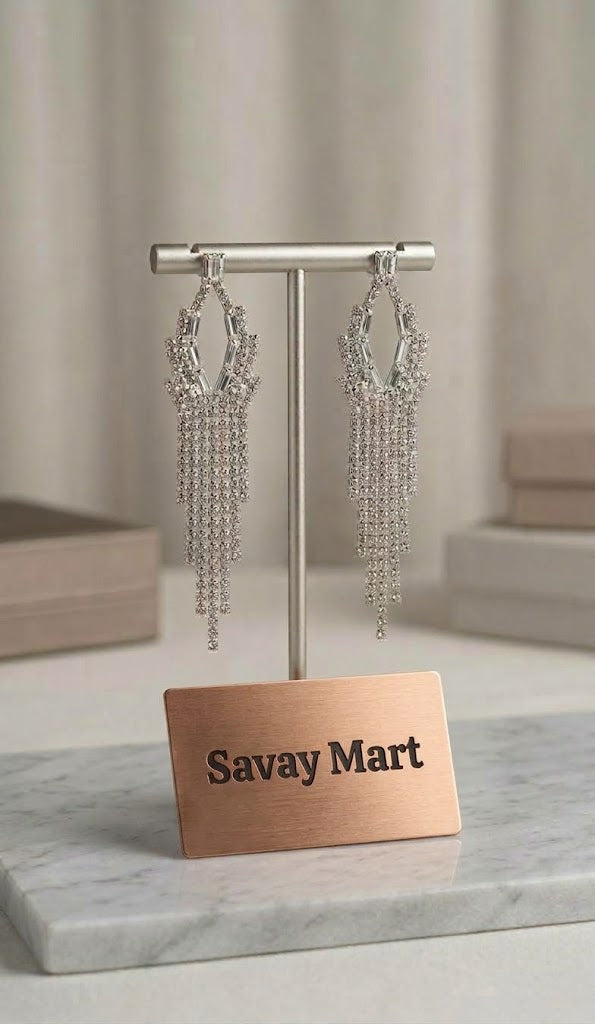 Savay Mart Crystal Tassel Dangle Earrings