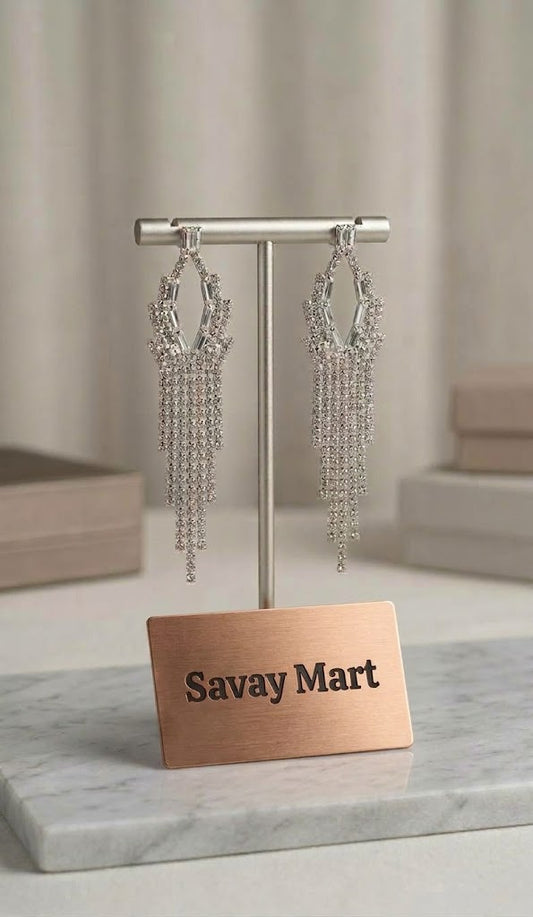 Savay Mart Crystal Tassel Dangle Earrings